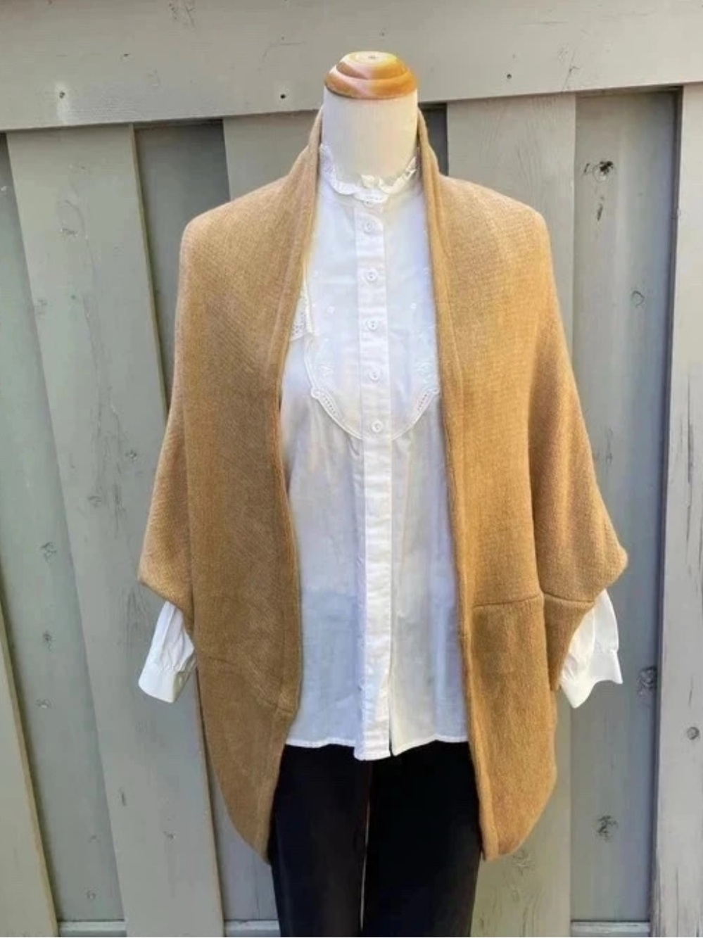 Harve Benard Camel Open-Front Poncho Cardigan